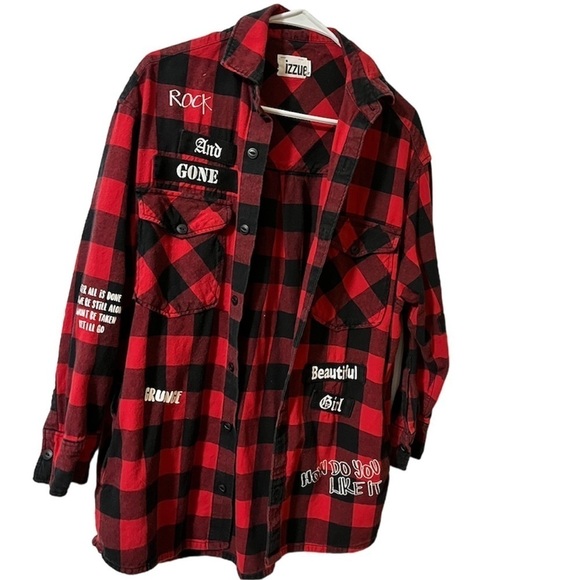 Izzue Flannel Red Plaid Shirt Grunge Emo Punk XS Rare F2 - Picture 1 of 8